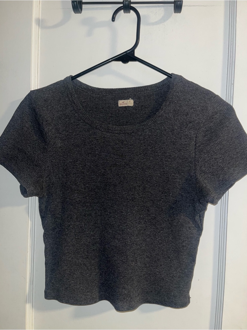 Hollister Short Sleeve Ribbed Knit Top - Charcoal Gray